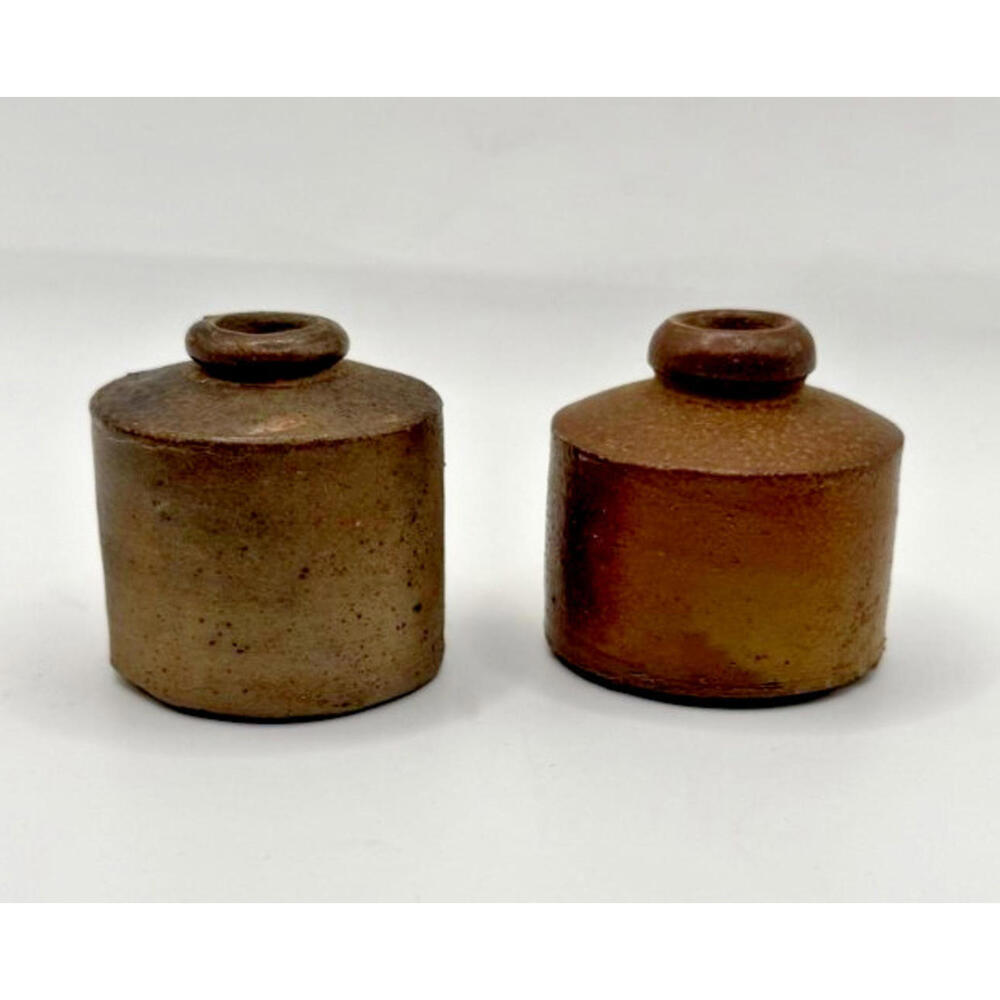 Antique Pork Pie Stoneware Ink Pots, Victorian, Edwardian, Salt-glazed, 1880's